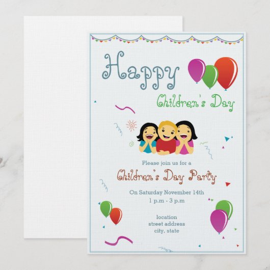 Kinderdagfeest Uitnodigingskaart Kaart (Voorkant / Achterkant)