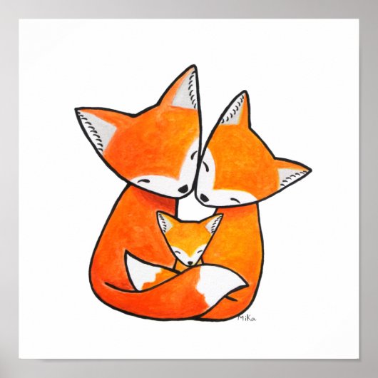 Kinderdagverblijf Fox Family Kunst Papa Mama Baby  Poster (Voorkant)