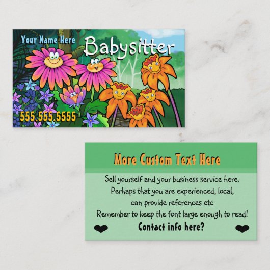 Kinderdagzorg Babyzittend Magische Tuin Visitekaartje (Voorkant / Achterkant)