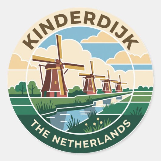 Kinderdijk-molens Nederland Ronde Sticker (Voorkant)