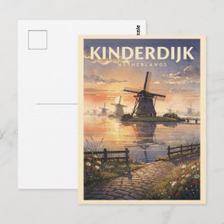 Kinderdijk Nederland Reis in Vintage Stijl Briefkaart