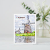 Kinderdijk Nederland Travel Waterverf Sketch Briefkaart (Staand voorkant)
