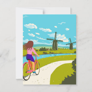 Kinderdijk Windmolens in Zuid-Holland WPA Art Deco Briefkaart