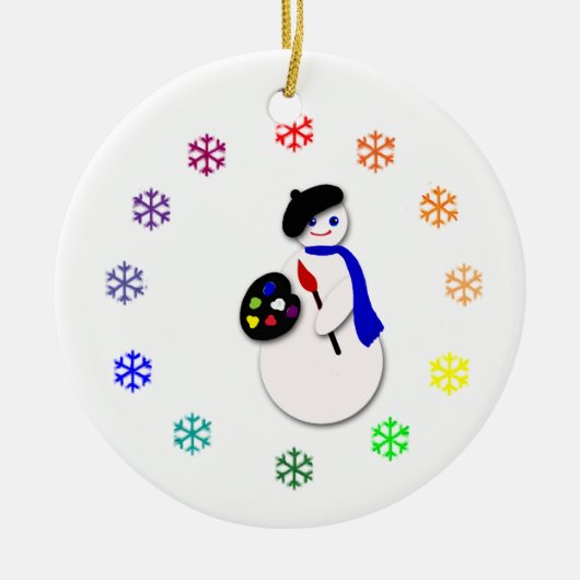 Kinderdrens Hanukkah Snowman Artist w Colorwheels Keramisch Ornament (Voorkant)