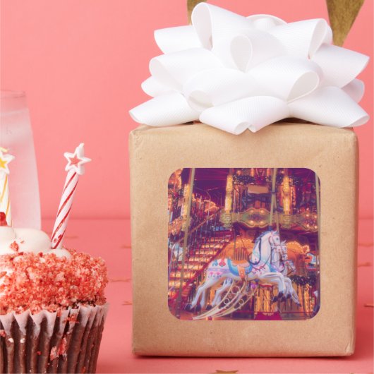 kinderdroom - oud paard carrousel vierkante sticker (Feest)