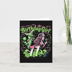 Kinderen 11e verjaardag Heks Roze En Groen 11 Jaar Kaart
