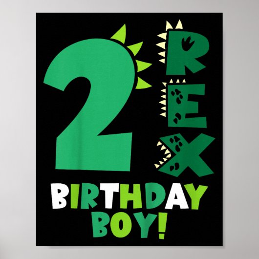 Kinderen 2 Rex Verjaardag Jongen Twee Rex Dinosaur Poster (Voorkant)
