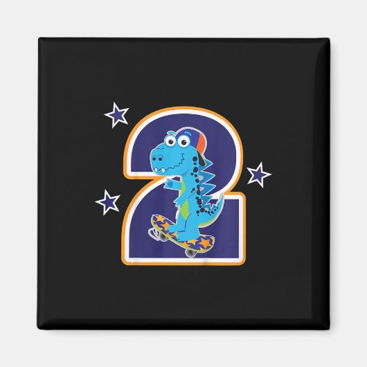 Kinderen 2e verjaardag Grappige dinosaurus skatebo Magneet (Voorkant)