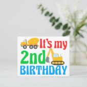 Kinderen 2e verjaardag jongen bouwvoertuig briefkaart (Staand voorkant)