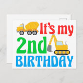 Kinderen 2e verjaardag jongen bouwvoertuig briefkaart (Voorkant / Achterkant)