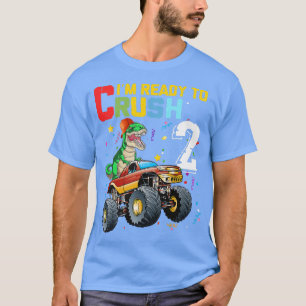 Kinderen 2e verjaardag jongen monstertruck dinosau t-shirt