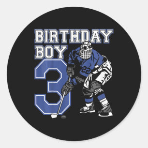 Kinderen 3 jaar ijshockey thema verjaardagsfeestje ronde sticker