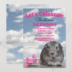Kinderen 3e verjaardagsfeestje Cavia Bloemen Kaart
