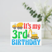 Kinderen 3e verjaardagsfeestje Jongens Bouwvoertui Briefkaart (Staand voorkant)