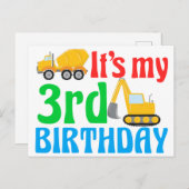Kinderen 3e verjaardagsfeestje Jongens Bouwvoertui Briefkaart (Voorkant / Achterkant)