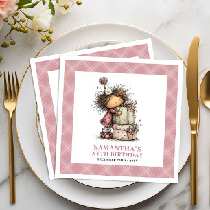 Kinderen 3e verjaardagsfeestje meisje grappige roz servet