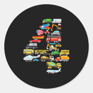 Kinderen 4de verjaardag voor jongens voertuigen br ronde sticker