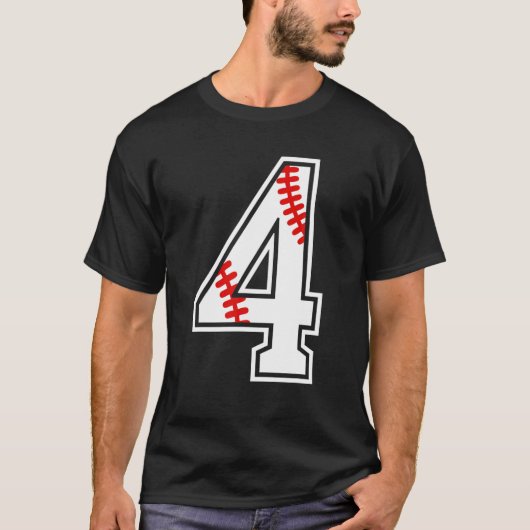 Kinderen 4e verjaardag honkbal groot nummer vier 4 t-shirt (Voorkant)