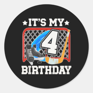 Kinderen 4e verjaardag IJshockey Jongen 4 Jaar Oud Ronde Sticker