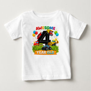 Kinderen 4e verjaardagsshirt   Bouwvoertuig T-shir