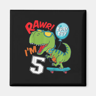 Kinderen 5e verjaardag 5 jaar oude jongen T-rex Sk Magneet
