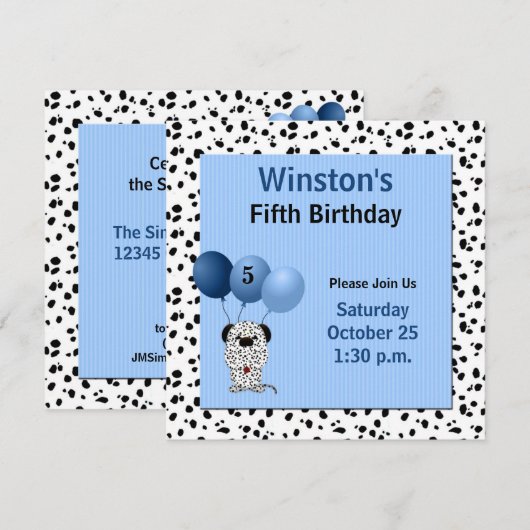 Kinderen 5e verjaardag Blauwe Dalmatiaans Thema Kaart (Voorkant / Achterkant)
