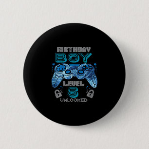 Kinderen 5e verjaardag Gamer Niveau 5 Ontgrendeld  Ronde Button 5,7 Cm