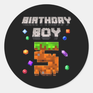 Kinderen 5e verjaardag Jongen 5 Video-gamer Pixel  Ronde Sticker