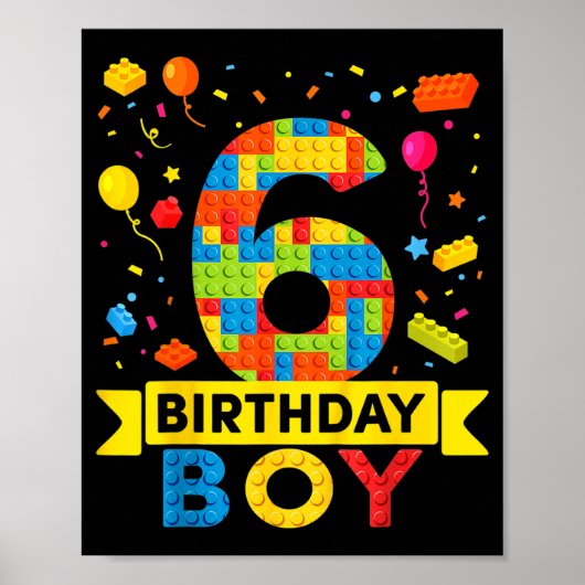 Kinderen 6 jaar oud bouwstenen bouwer 6e poster (Voorkant)