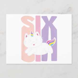 Kinderen 6 jaar oud Cute Caticorn Kat Eenhoorn Ver Uitnodiging Briefkaart