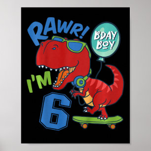 Kinderen 6de verjaardag 6 jaar oude jongen rode T- Poster