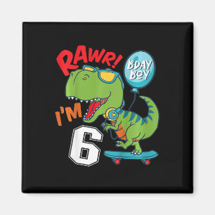 Kinderen 6de verjaardag 6 jaar oude jongen T-rex S Magneet