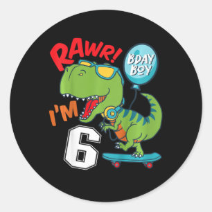 Kinderen 6de verjaardag 6 jaar oude jongen T-rex S Ronde Sticker