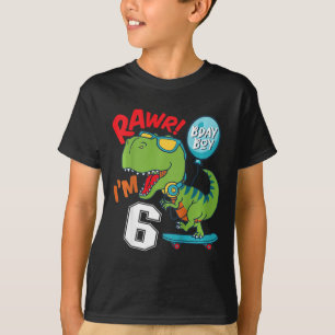 Kinderen 6de verjaardag 6 jaar oude jongen T-rex S T-shirt