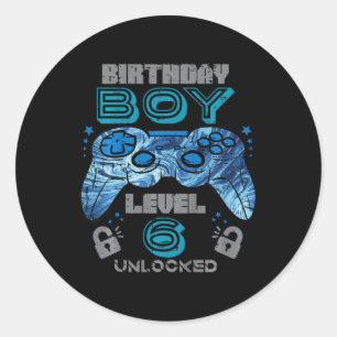 Kinderen 6e verjaardag Gamer Level 6 Ontgrendeld V Ronde Sticker