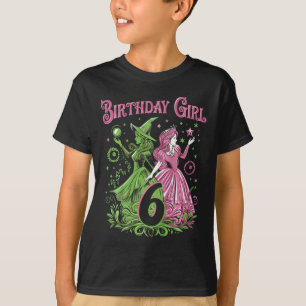 Kinderen 6e verjaardag heks roze en groen 6 jaar o t-shirt