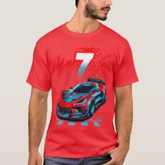 Kinderen 7 jaar oud race 7e verjaardagsfeest racen t-shirt