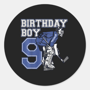 Kinderen 9 jaar ijshockey doelman thema verjaardag ronde sticker