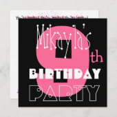 Kinderen 9e Verjaardag Custom Name Modern Pink Kaart (Voorkant / Achterkant)