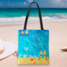 Kinderen aan de zee moderne strand tote bag