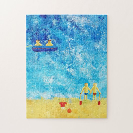 Kinderen aan de Zeekant Modern Hedendaags Kunst Legpuzzel (Verticaal)