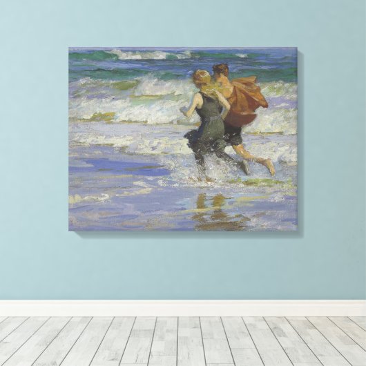 Kinderen aan het strand (door Edward Henry Potthas Canvas Afdruk (Insitu (Houten vloer))