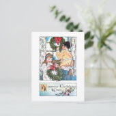  kinderen aan wal met kerstmis briefkaart (Staand voorkant)