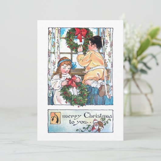  kinderen aan wal met kerstmis feestdagenkaart (Staand voorkant)