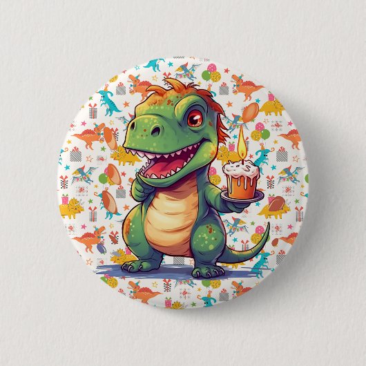 Kinderen Aangepaste Dino Verjaardag  Ronde Button 5,7 Cm (Voorkant)