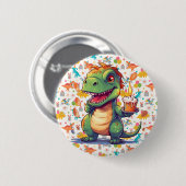 Kinderen Aangepaste Dino Verjaardag  Ronde Button 5,7 Cm (Voorkant /achterkant)