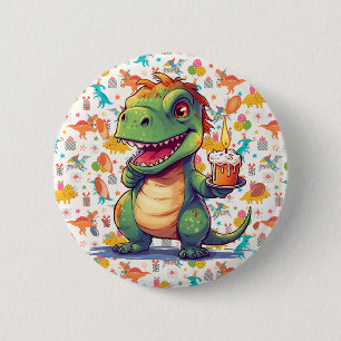 Kinderen Aangepaste Dino Verjaardag  Ronde Button 5,7 Cm