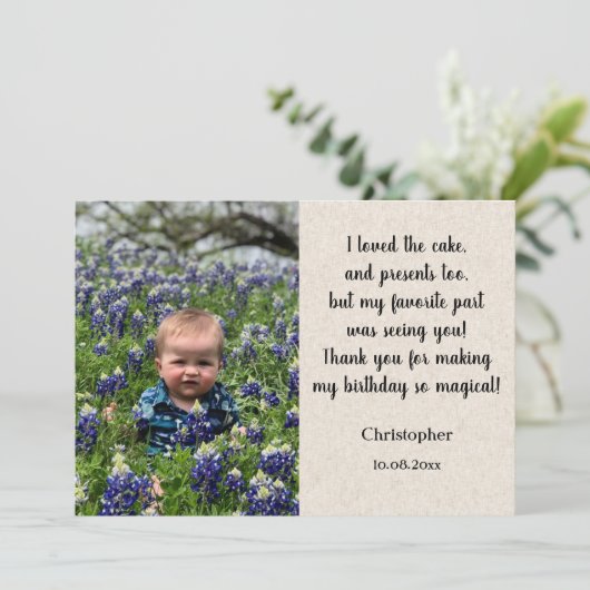 Kinderen Aangepaste foto verjaardag platte bedankk Bedankkaart (Staand voorkant)