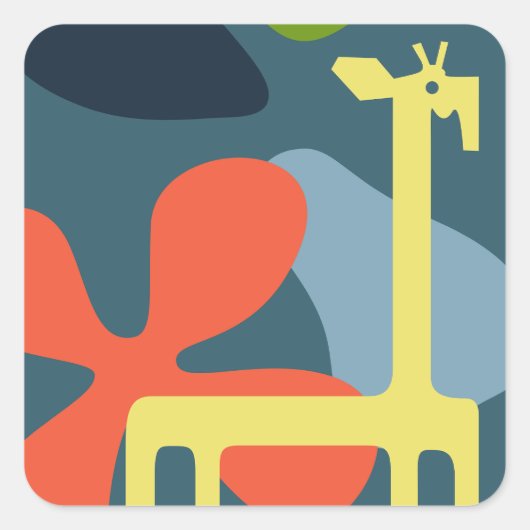 kinderen abstracte giraffe vierkante sticker (Voorkant)
