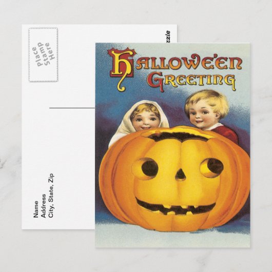 Kinderen achter een pompoen  Briefkaart (Voorkant / Achterkant)